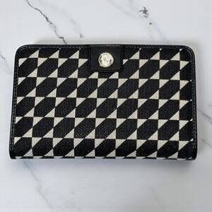 Spartina 449 Rhett Continental Wallet Black Beige Linen Leather Geometric Print